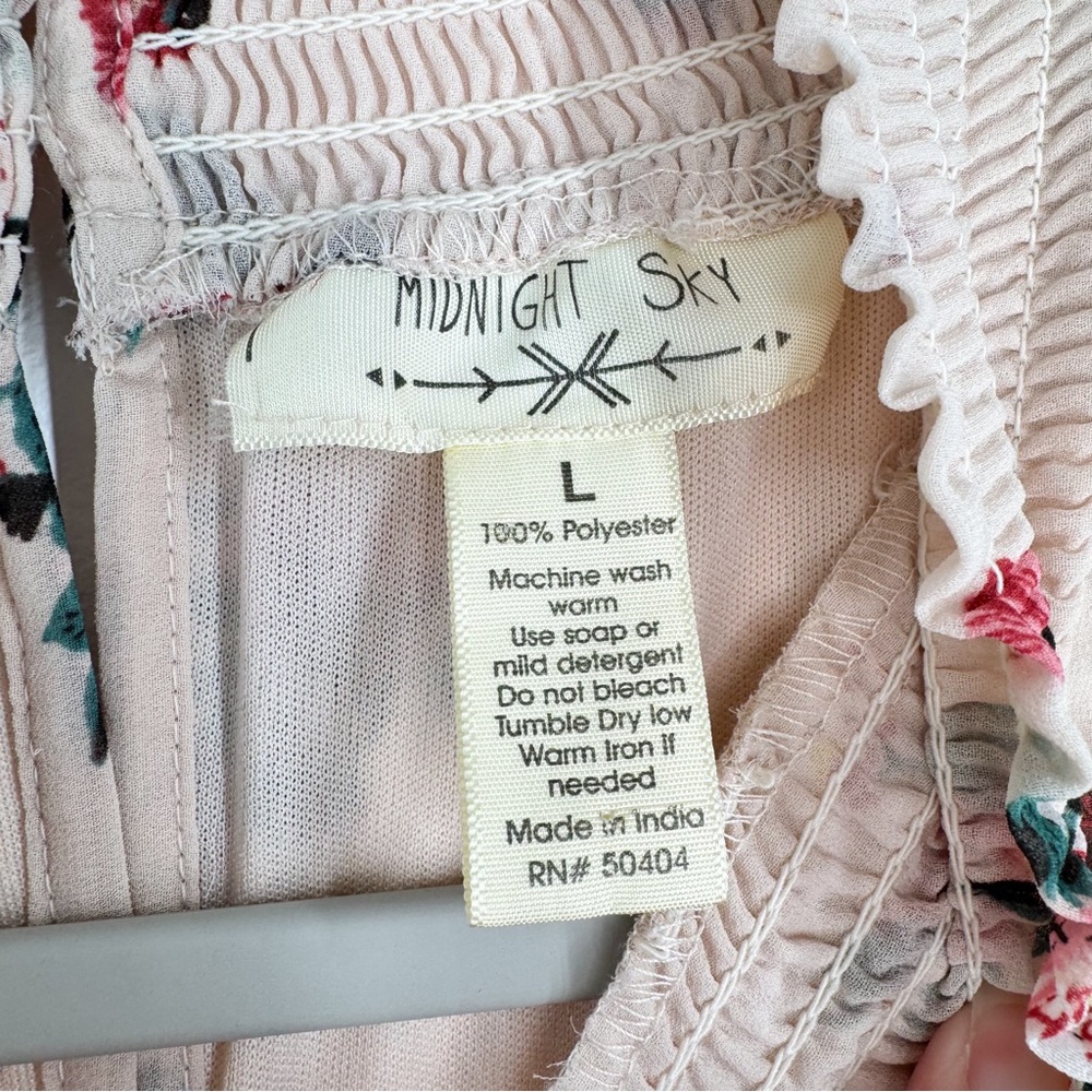 Midnight Sky Peach Floral Long Sleeve Blouse Women's Size Large - Picture 10 of 13